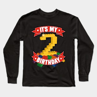 It's My Birthday 2nd Years Old Block Building Boys Girls Long Sleeve T-Shirt